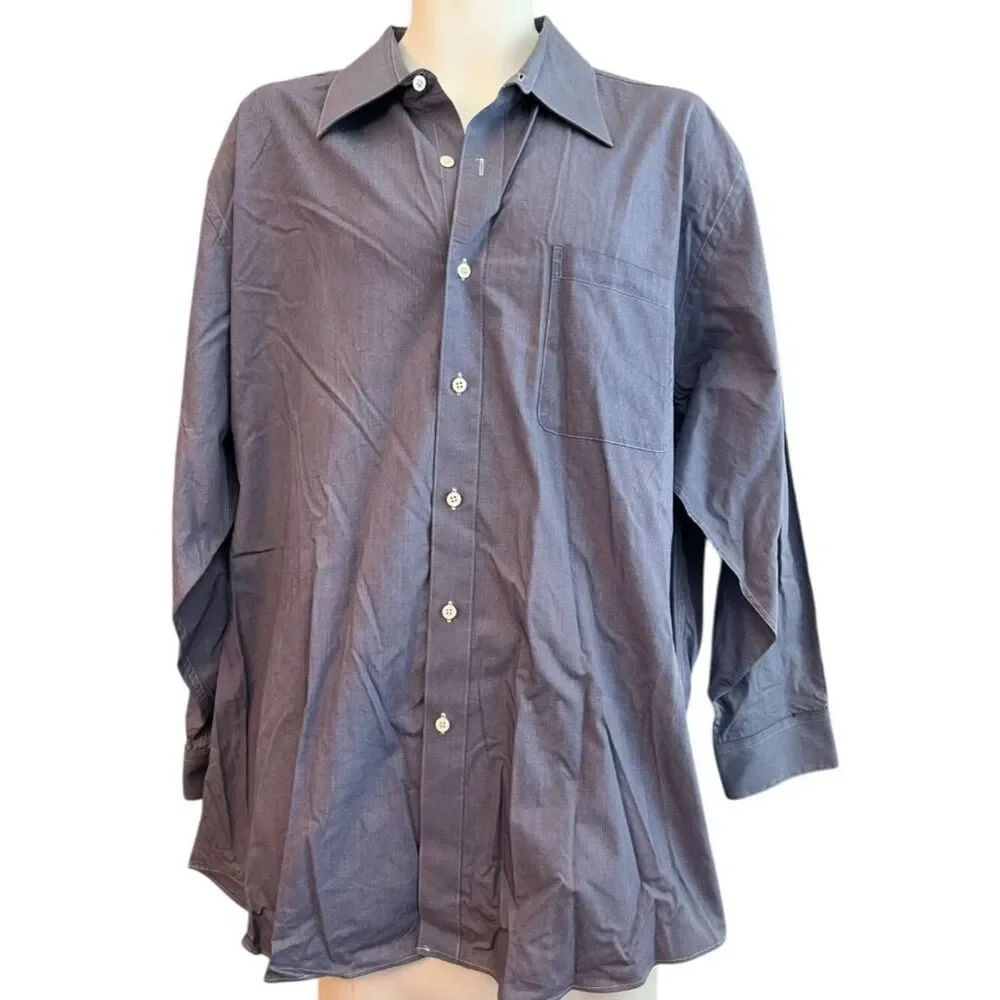 Marquis Mens Size 16 1/2 34-35 Blue Single Needle Tailoring Dress Shirt XXL